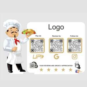Smart NFC 3 QR Standee | UV Printed | Restaurant Chef | Custom Model (CUT OUT)