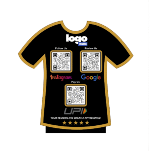 Smart NFC 3 QR Standee | UV Printed | T-Shirt Style (Golden Boundary)