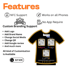 Smart NFC 3 QR Standee | UV Printed | T-Shirt Style (Golden Boundary) 2 6