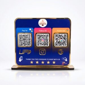 Premium Smart NFC 3QR Table Top Standee | Social Media Theme Edition | Blue
