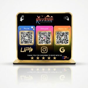 Premium Smart NFC 3QR Table Top Standee | Social Media Theme Edition | Black