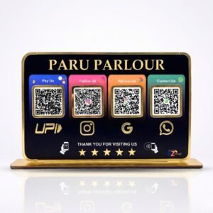 Premium Smart NFC 4QR Table Top Standee | Social Media Theme Edition | Black