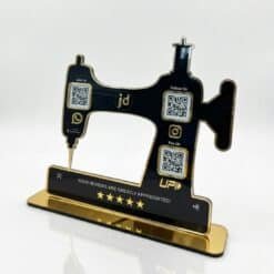 Sewing Machine Shaped - Smart NFC 3QR Table Top Standee - Black Colour